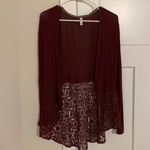 Maroon Lace Cardigan